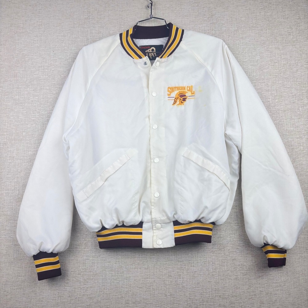 Vintage 90s King‎ Louie Pro Fit USC Southern Cal Varsity Jacket White Mens L